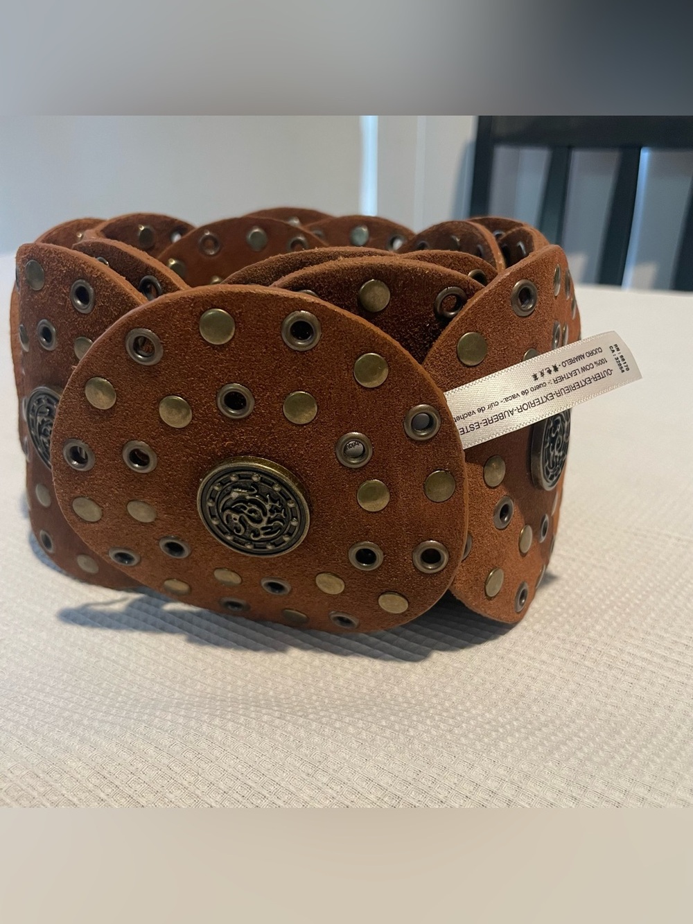 Free People Women's Brown Wide
Studded Waist Belt Size S/M Adjustable
Buckle